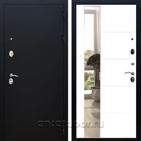 Входная дверь Армада Престиж с зеркалом ЛФЛС-19 (Чёрный муар / Белый матовый)